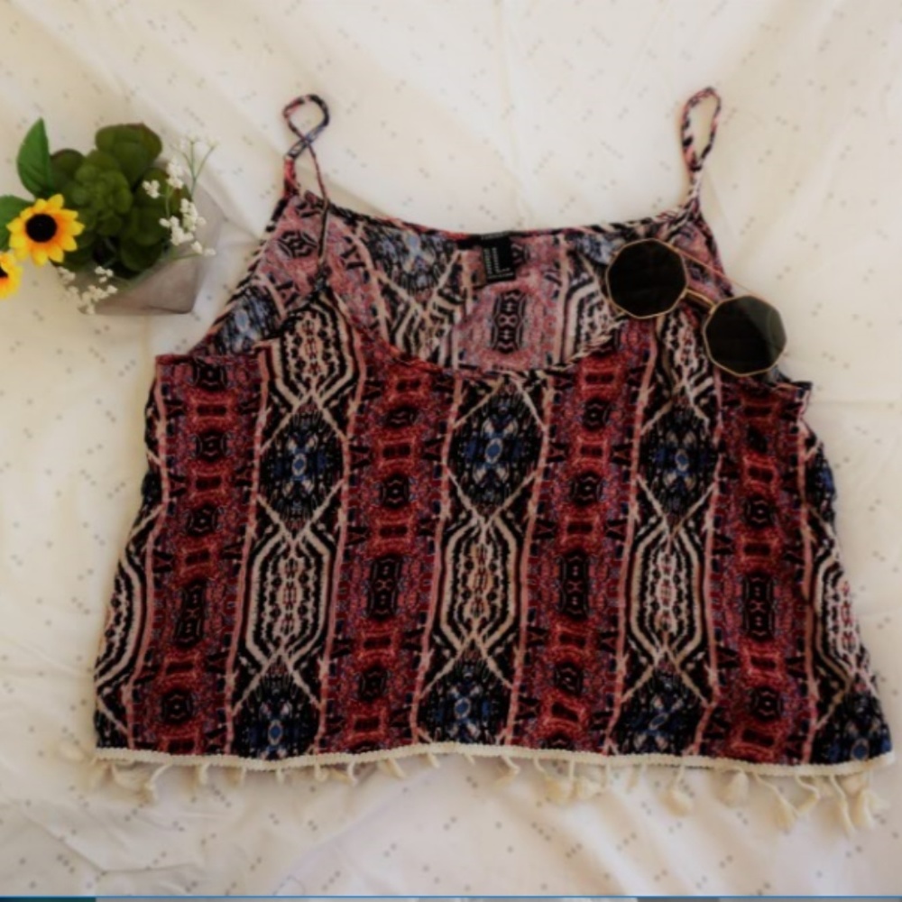 tassel tribal printed top forever 21 size medium